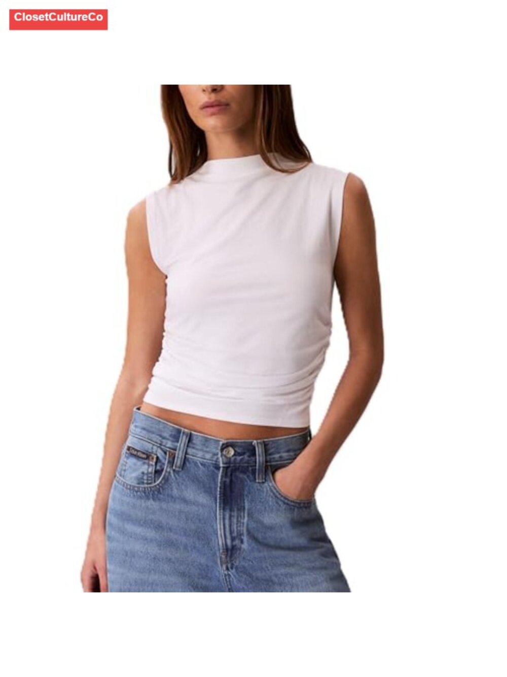 Cotton Modal Jersey Mock Neck Sleeveless Tank Top